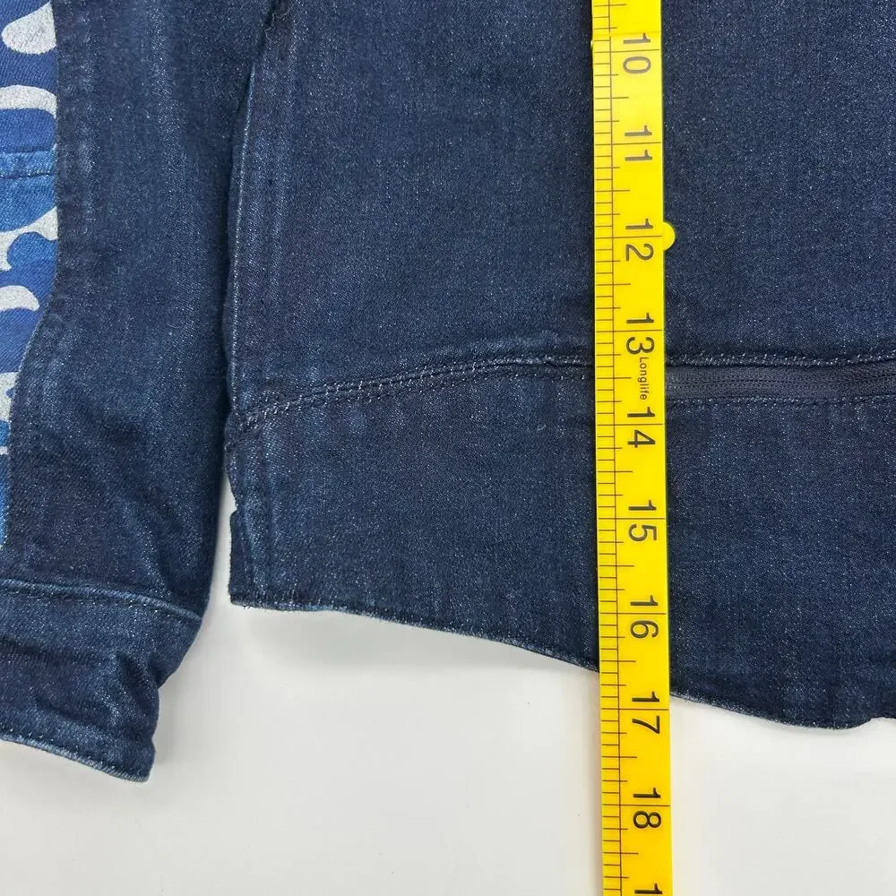 Gap Denim Camo Hooded Jacket Kids Size Small Regular Zipper Vents on Sleeve Back